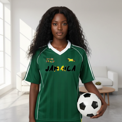 Jamaica Themed Graphic Shadow Stripe Collared Soccer Unisex Jersey