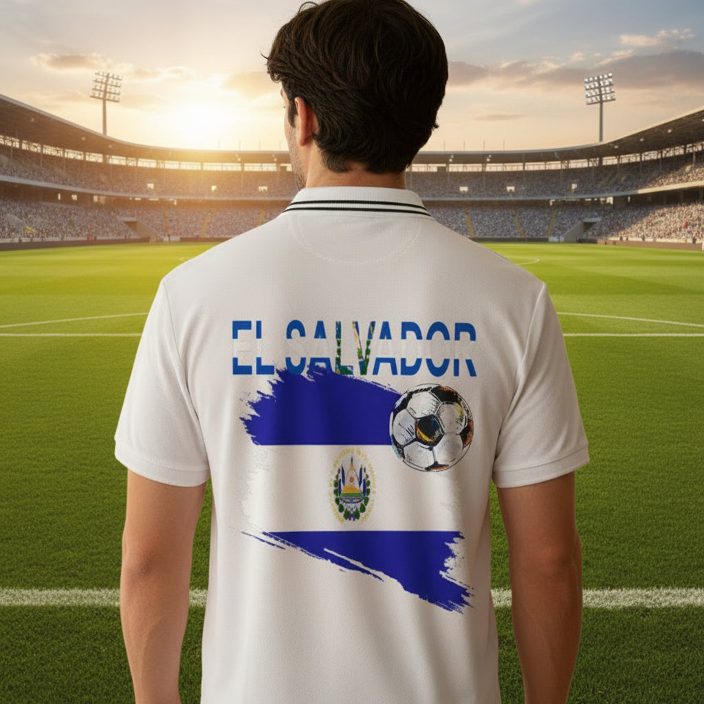 El Salvador Flag Themed Striped V-Neck Soccer Unisex Jersey