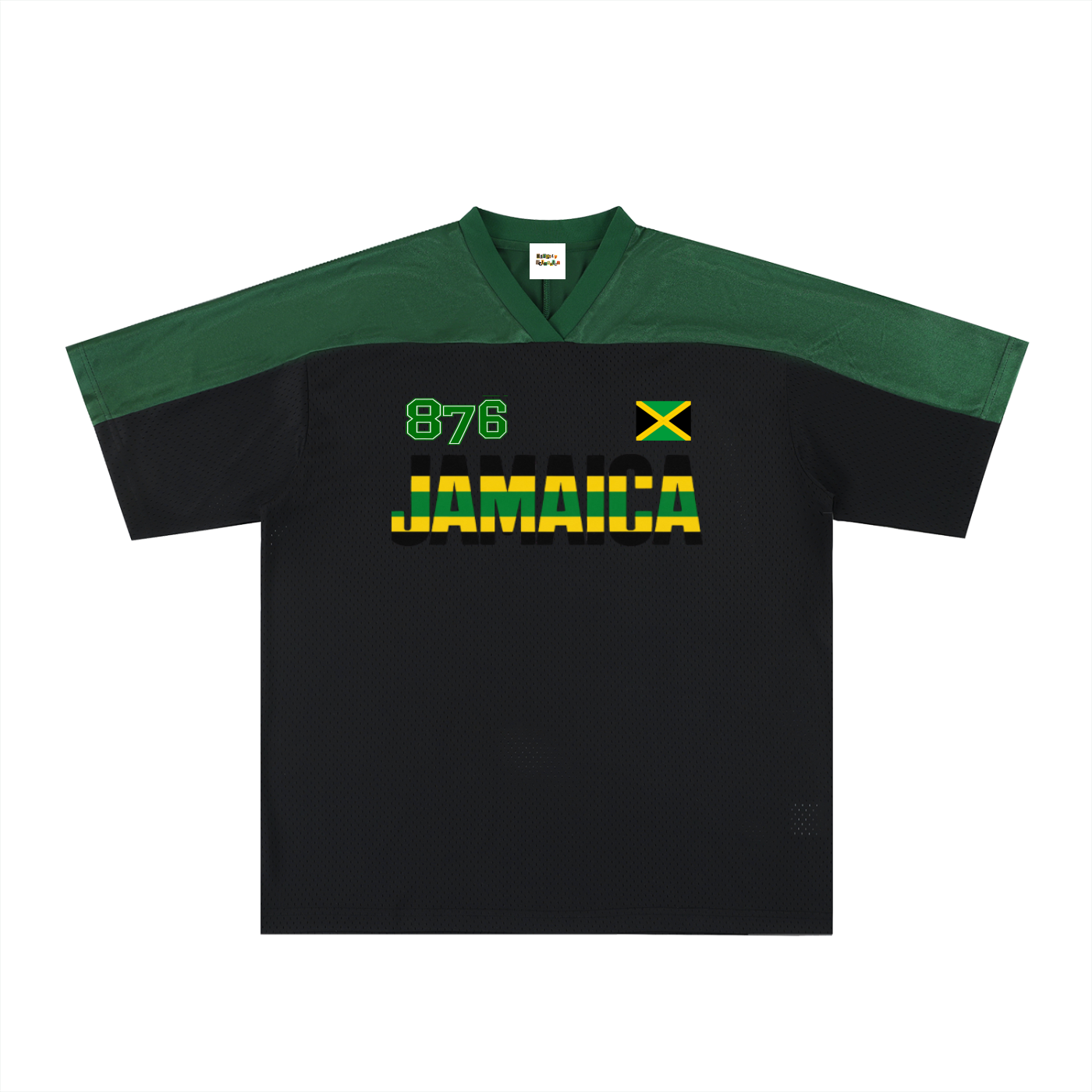 Jamaican Flag Themed Graphic Mesh V-Neck Soccer Jersey