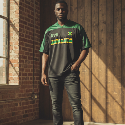 Jamaican Flag Themed Graphic Mesh V-Neck Soccer Jersey
