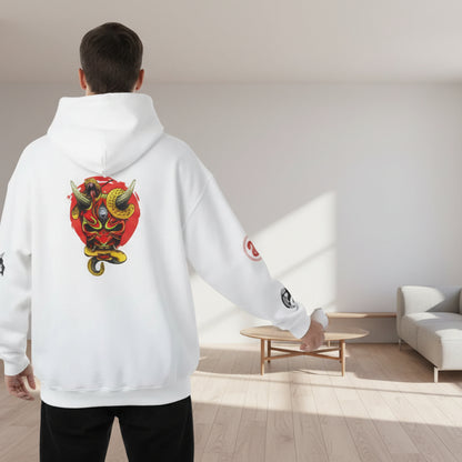 Samurai Menpo Art Hoodie, Japanese Ninja Graphic Unisex Sweatshirt, Warrior Theme Pullover