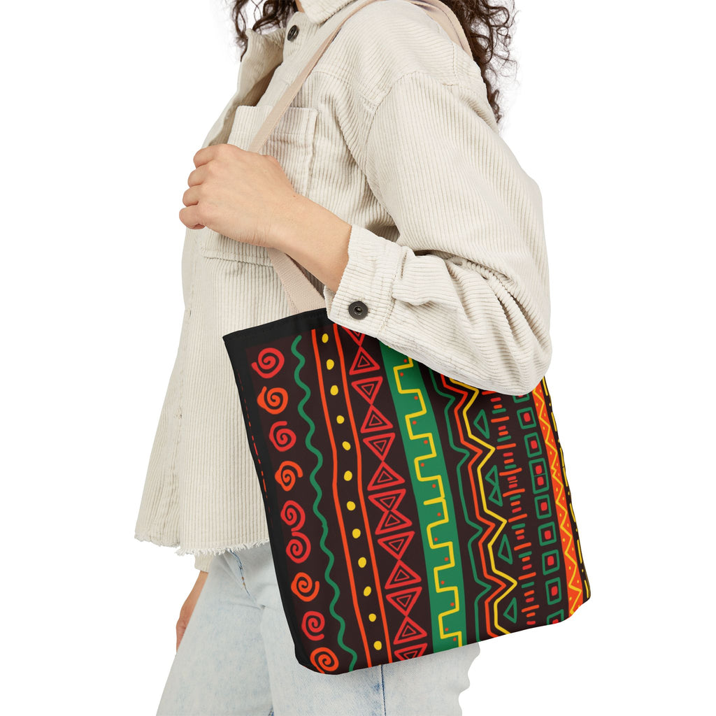 Afrocentric Pattern Canvas Tote — Colorful Tribal Stripe Beach & Market Bag Printify