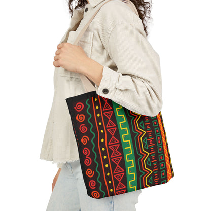 Afrocentric Pattern Canvas Tote — Colorful Tribal Stripe Beach & Market Bag