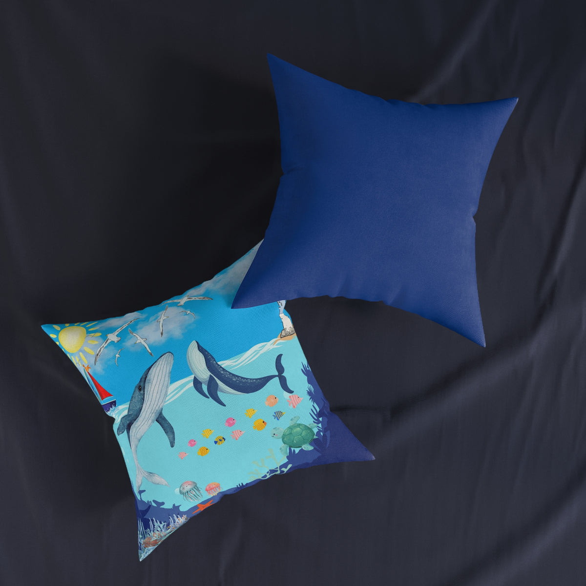 Whale Adventure Square Pillow – Coastal Home Decor Printify