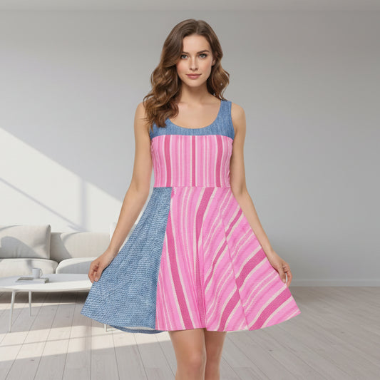 Pink Striped Skater Dress — Casual Summer A-Line Dress
