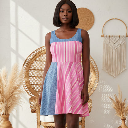 Pink Striped Skater Dress — Casual Summer A-Line Dress