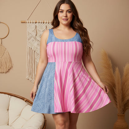 Pink Striped Skater Dress — Casual Summer A-Line Dress