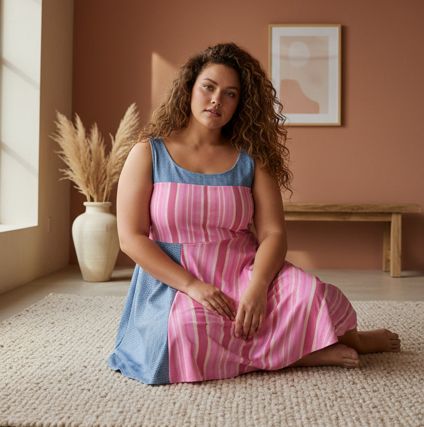 Pink Striped Skater Dress — Casual Summer A-Line Dress