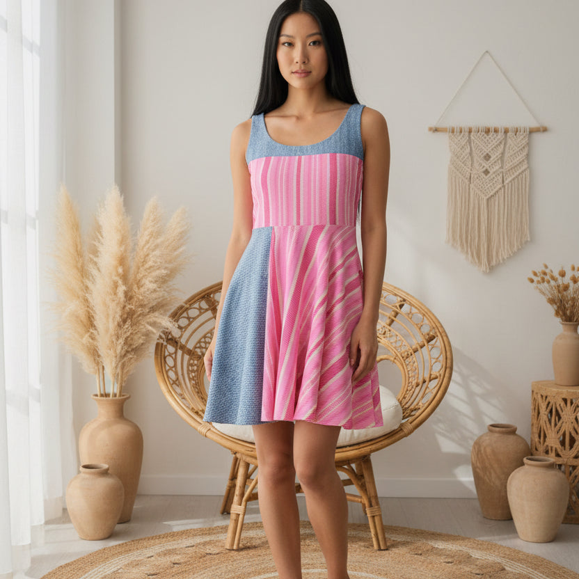 Pink Striped Skater Dress — Casual Summer A-Line Dress Printify