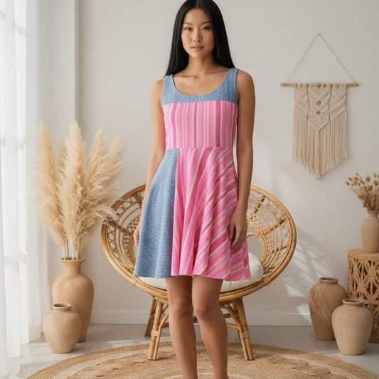 Pink Striped Skater Dress — Casual Summer A-Line Dress