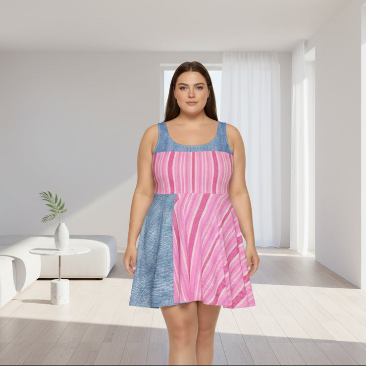 Pink Striped Skater Dress — Casual Summer A-Line Dress