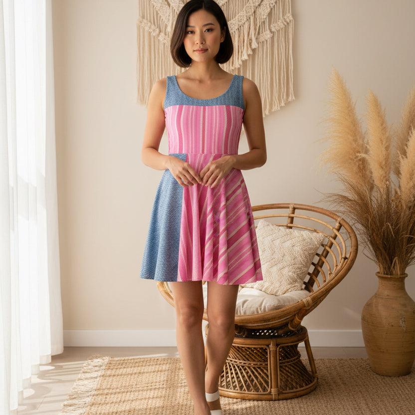 Pink Striped Skater Dress — Casual Summer A-Line Dress
