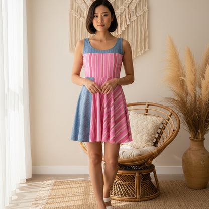 Pink Striped Skater Dress — Casual Summer A-Line Dress