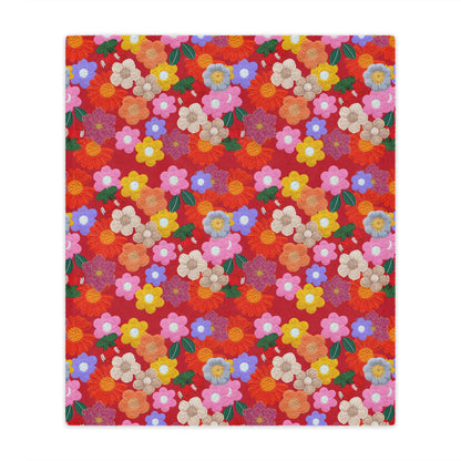 Floral Fiesta Minky Blanket — Bright Retro Flower Pattern, Cozy Throw for Living Room & Kids