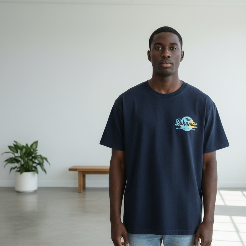 Bahamas Flag Themed Graphic Vintage Wash Cotton Unisex T-Shirt