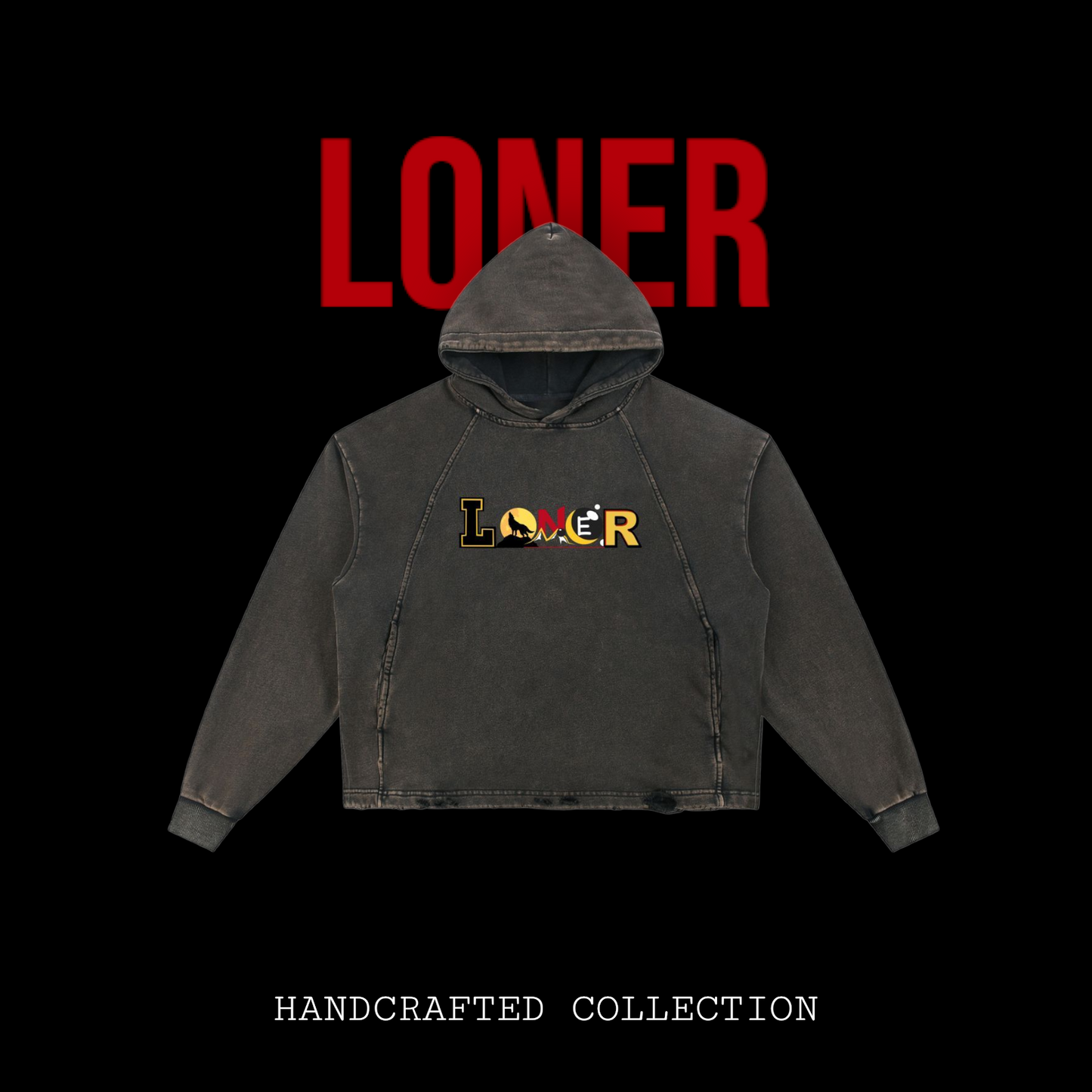 Medieval Dragon Themed Graphic Vintage Washed Frayed-Hem Hoodie