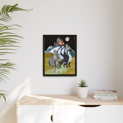 Framed Matte Canvas - Knight and Dragon Fantasy Art