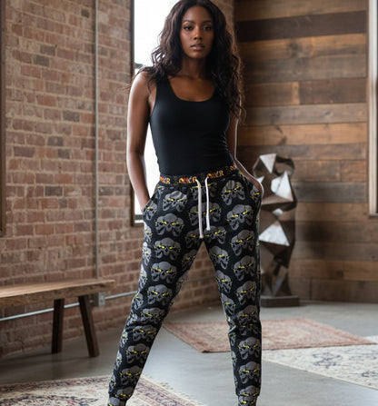 Unisex Gothic Skull-Print Athletic Joggers, Contemporary Loungewear, Casual Fitness Trousers Printify