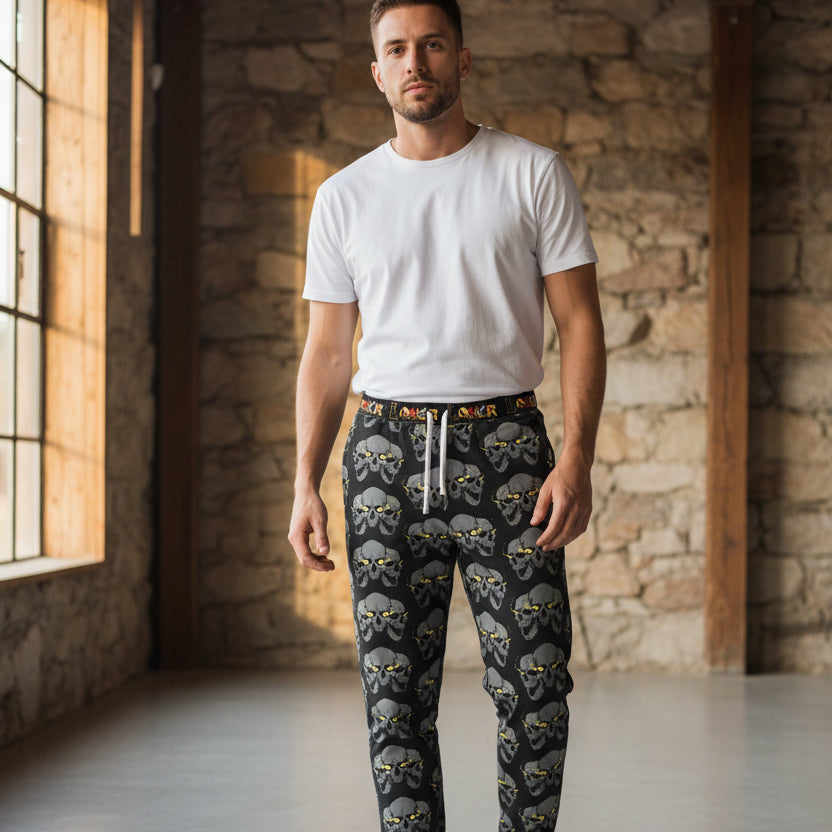 Unisex Gothic Skull-Print Athletic Joggers, Contemporary Loungewear, Casual Fitness Trousers Printify