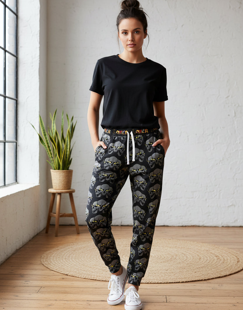Unisex Gothic Skull-Print Athletic Joggers, Contemporary Loungewear, Casual Fitness Trousers Printify