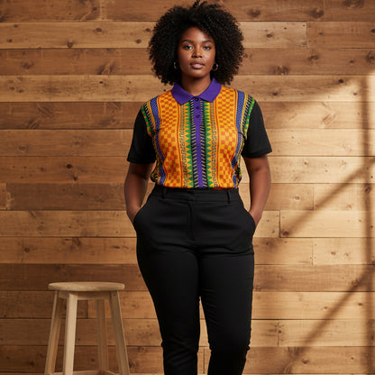 African Kente Stripe Polo Shirt — Vibrant Cultural Print Golf Polo