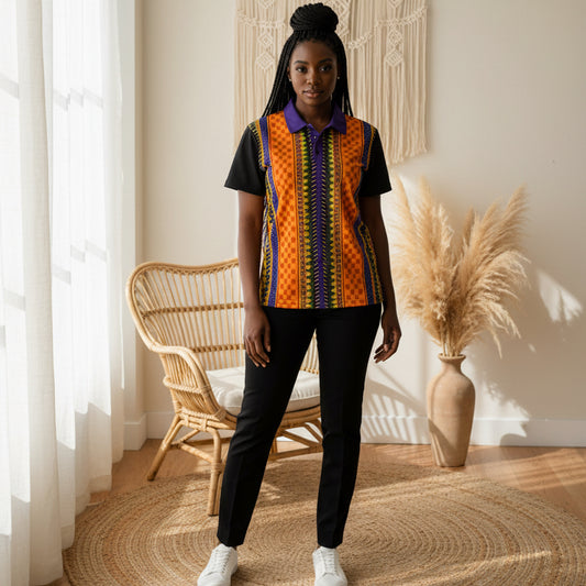 African Kente Stripe Polo Shirt — Vibrant Cultural Print Golf Polo