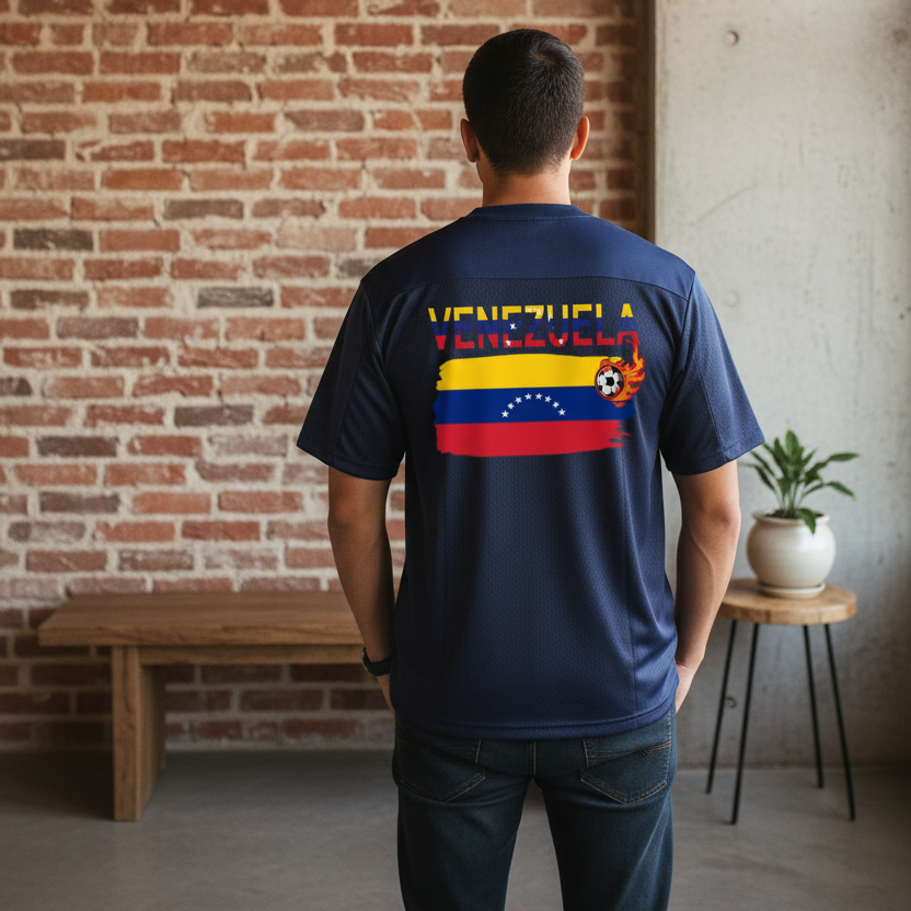 Venezuela Flag Themed Unisex Oversized Mesh V-Neck Soccer Jersey