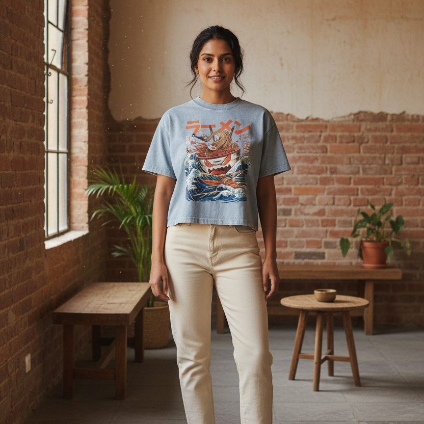 Graphic Ramen Art  Mineral Wash Boxy Cotton Unisex T-Shirt