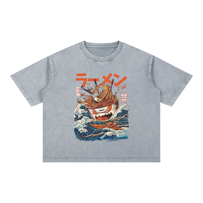 Graphic Ramen Art  Mineral Wash Boxy Cotton Unisex T-Shirt