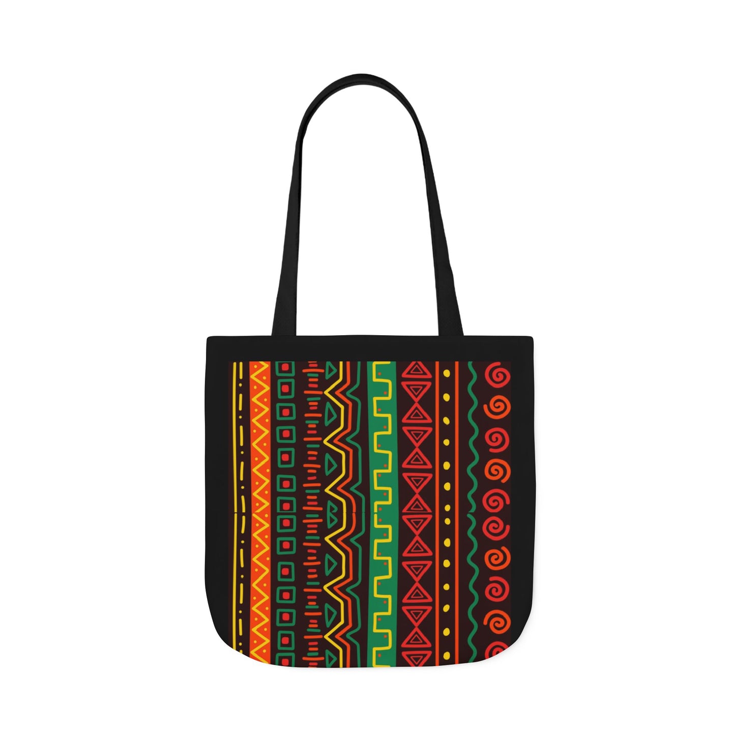 Afrocentric Pattern Canvas Tote — Colorful Tribal Stripe Beach & Market Bag