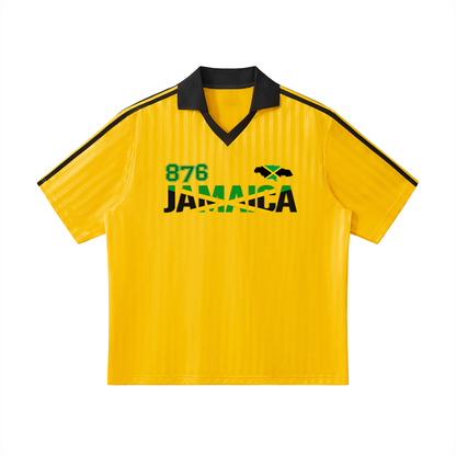 Jamaican Flag Themed Unisex Graphic Contrast Collar Striped Soccer Jersey