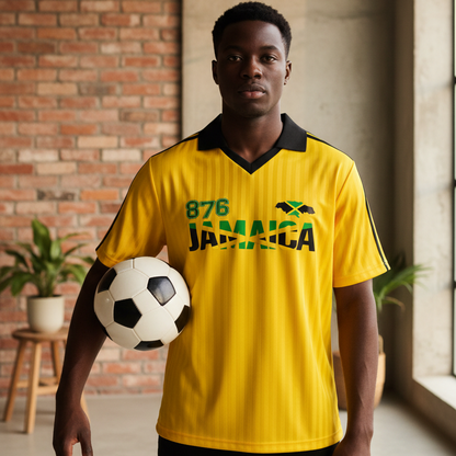 Jamaican Flag Themed Unisex Graphic Contrast Collar Striped Soccer Jersey