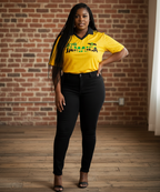 Jamaican Flag Themed Unisex Graphic Contrast Collar Striped Soccer Jersey