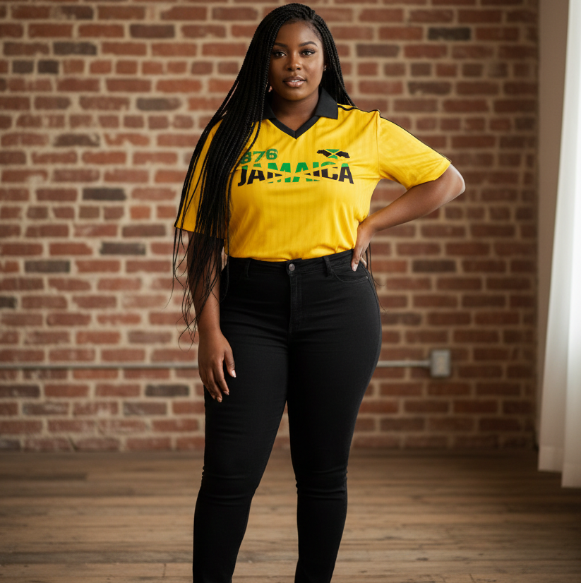 Jamaican Flag Themed Unisex Graphic Contrast Collar Striped Soccer Jersey