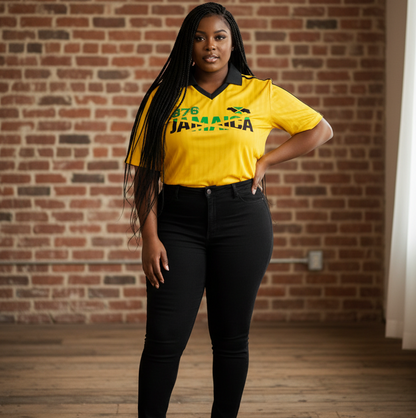 Jamaican Flag Themed Unisex Graphic Contrast Collar Striped Soccer Jersey
