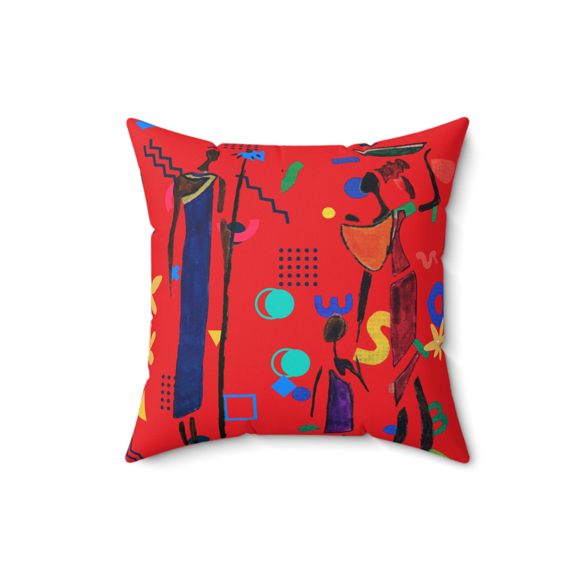 Ethnic Family Doodle Spun Polyester Square Pillow - Handcrafted Home Decor Printify