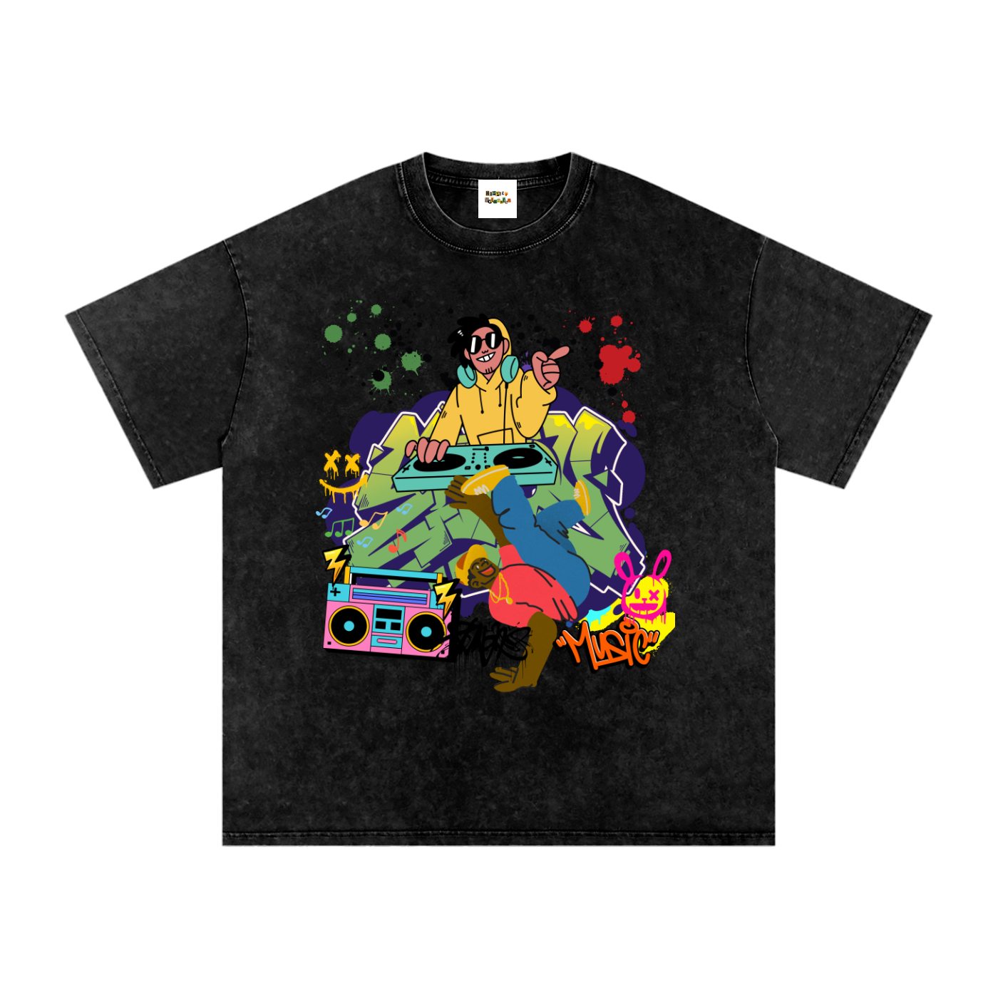 Graffiti DJ Art Graphic Unisex Snow Washed Oversized Cotton T-Shirt