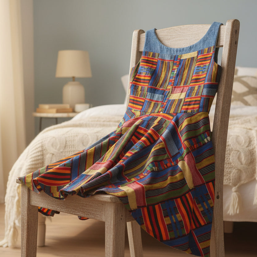 Womens Skater Dress — Colorful Geometric Patchwork Print Printify