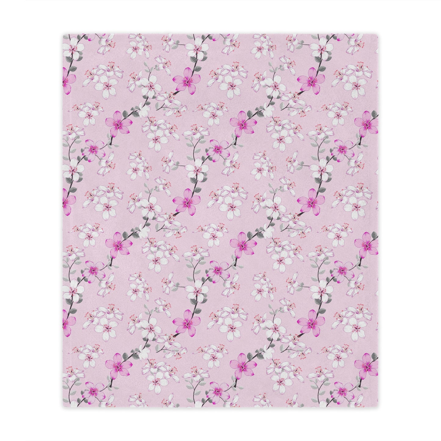 Floral Pink Cherry Blossom Minky Blanket