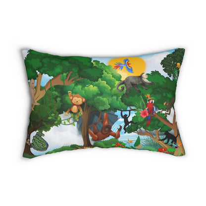Jungle Adventure Lumbar Pillow - Colorful Wildlife Decor