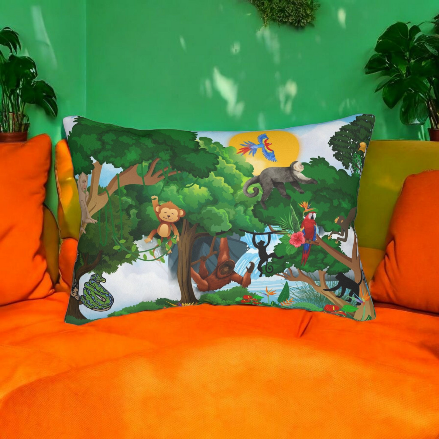 Jungle Adventure Lumbar Pillow - Colorful Wildlife Decor