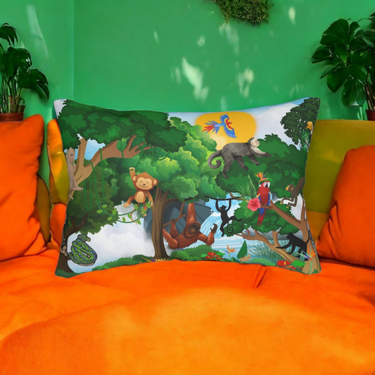 Jungle Adventure Lumbar Pillow - Colorful Wildlife Decor