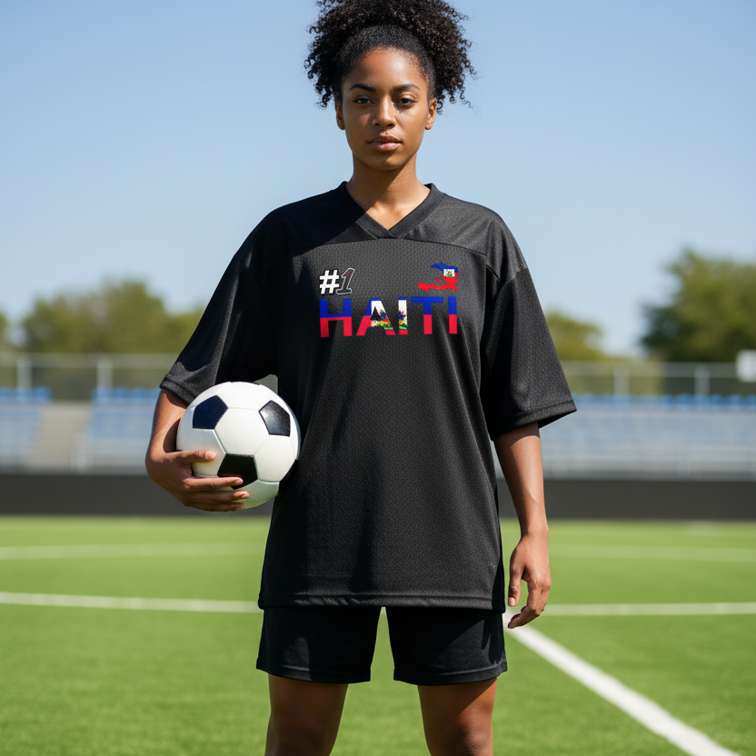 Haiti Flag Themed Oversized Mesh V-Neck Unisex Soccer Jersey