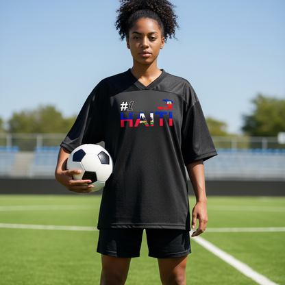 Haiti Flag Themed Oversized Mesh V-Neck Unisex Soccer Jersey