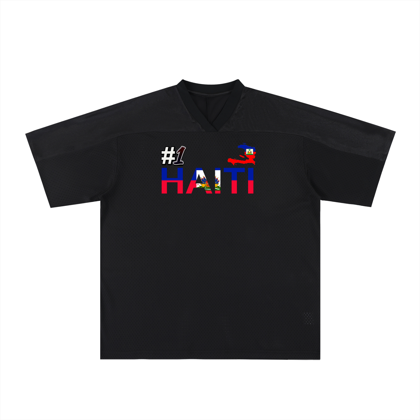 Haiti Flag Themed Oversized Mesh V-Neck Unisex Soccer Jersey