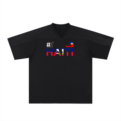 Haiti Flag Themed Oversized Mesh V-Neck Unisex Soccer Jersey