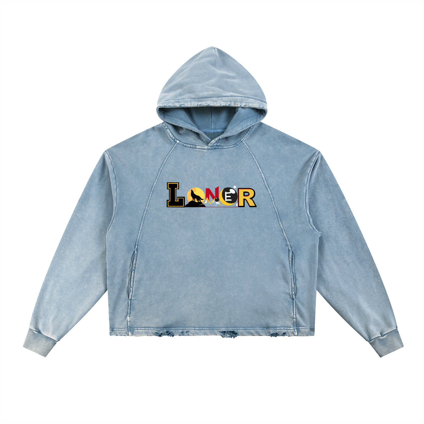 Medieval Dragon Themed Graphic Vintage Washed Frayed-Hem Hoodie