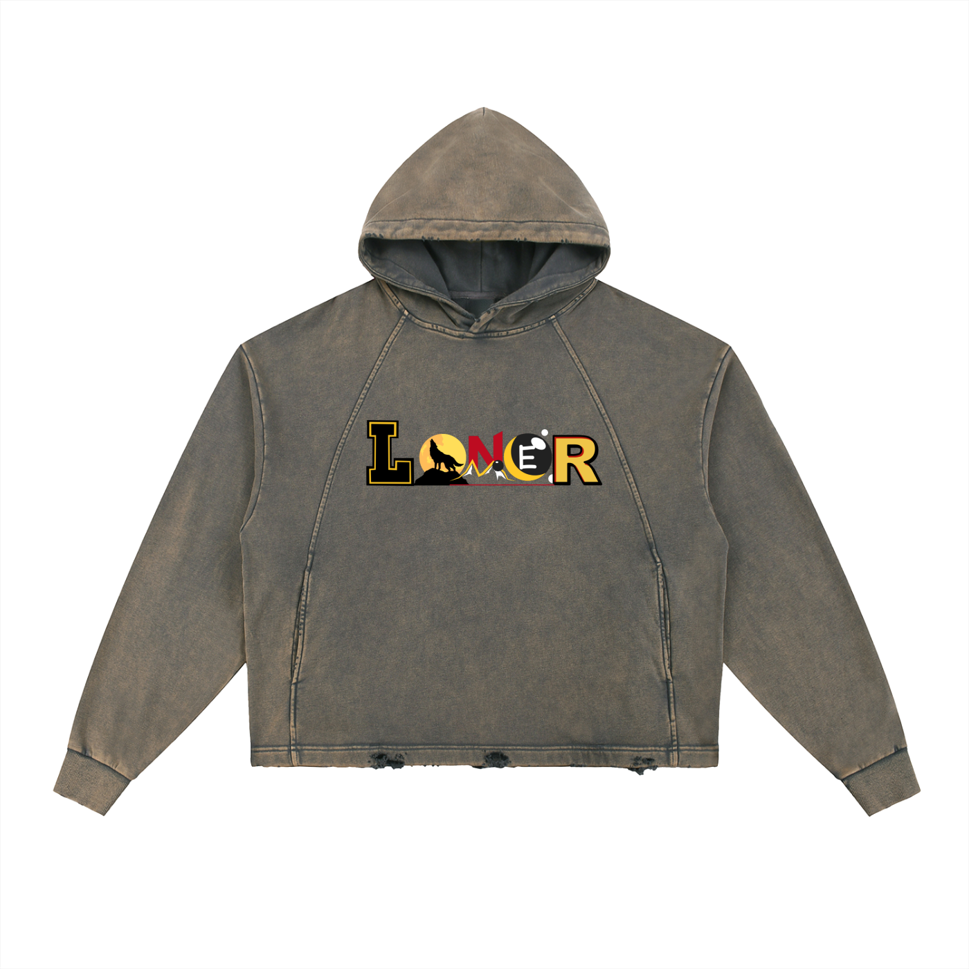 Samurai Menpo Graphic Vintage Washed Frayed-Hem Hoodie