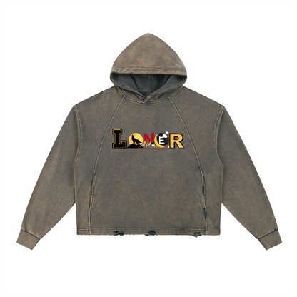 Samurai Menpo Graphic Vintage Washed Frayed-Hem Hoodie