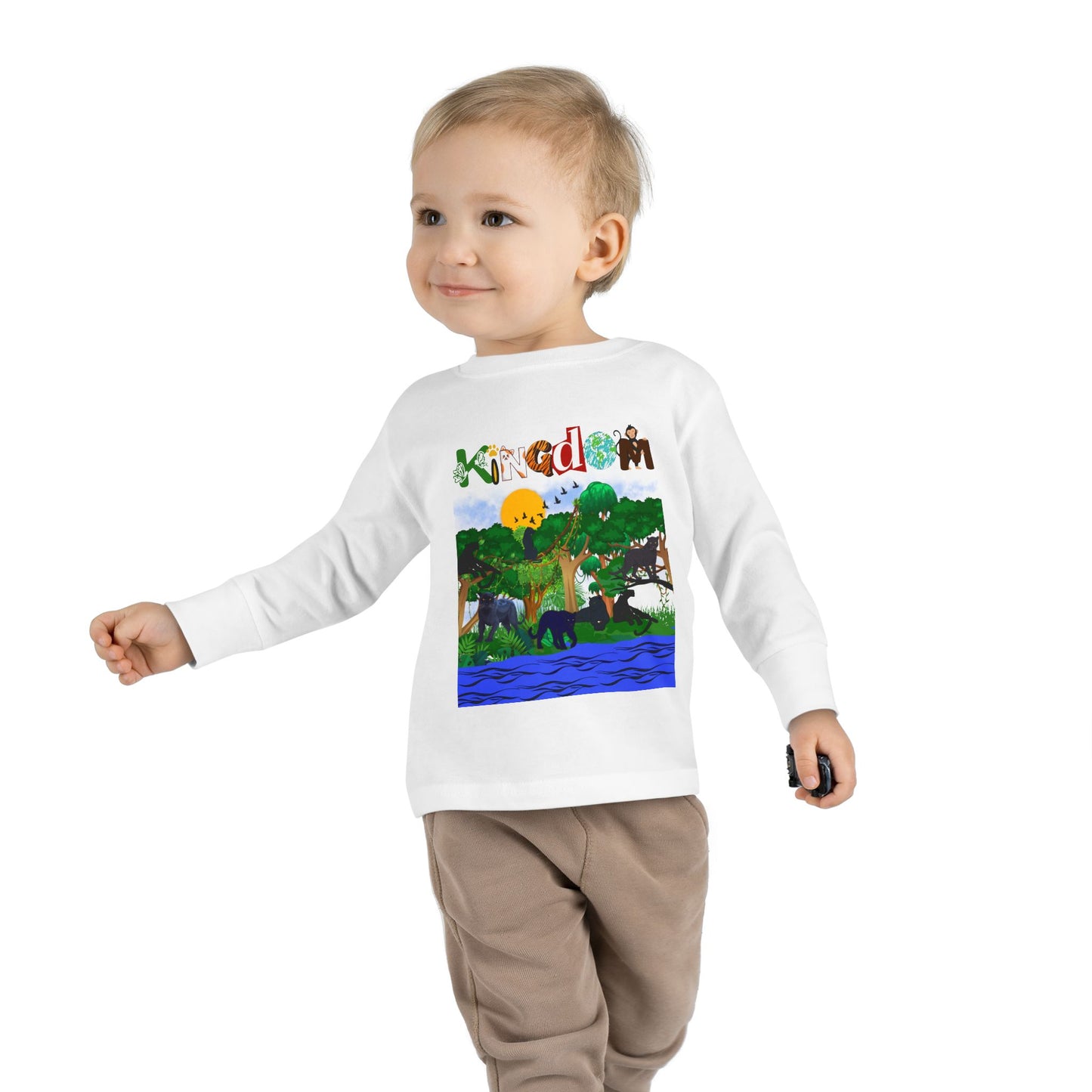 Panther Themed Toddler Tee, Wildlife Graphic Long Sleeve Shirt, Jungle Cat Children's Top